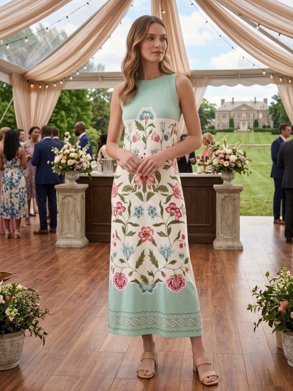 Spartina 449 Mint & Cream Floral Sleeveless Maxi Dress